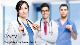  Presentation with medical emergency trauma team - Amazing PPT layouts having group doctors - young medical team backdrop and a light blue colored foreground