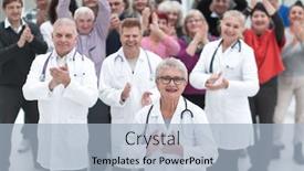  Presentation with focus group hands taking notes - Presentation theme with group-doctors-and-patients-clapping background and a light blue colored foreground