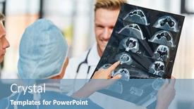  Presentation with mri - PPT theme with group-doctors-and-radiologists-discuss background and a teal colored foreground