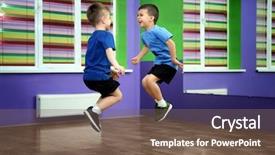  Presentation with class - Colorful presentation theme enhanced with group dynamics - little boys jumping in choreography backdrop and a violet colored foreground