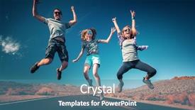  Presentation with young athletes box jumping - Slide deck consisting of group dynamics - three young friends jumping background and a teal colored foreground