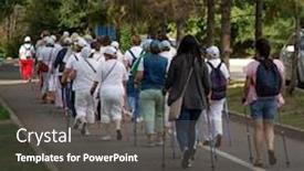  Presentation with walking nordic - Cool new slide set with group-elderly-woman-practicing-nordic backdrop and a dark gray colored foreground