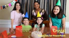  Presentation with birthday party - Cool new presentation theme with beautiful student doing her homework in front of big blackboard backdrop and a gray colored foreground
