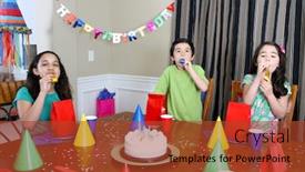  Presentation with birthday party - Beautiful presentation design featuring group-enjoying-a-birthday-party backdrop and a red colored foreground