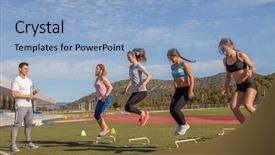  Presentation with group training - Colorful slide set enhanced with group exercise - work out with fitness training backdrop and a light blue colored foreground