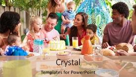  Presentation with families - PPT theme consisting of group of families celebrating child' background and a coral colored foreground