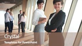  Presentation with team group - Cool new PPT theme with group females as team leader backdrop and a coral colored foreground