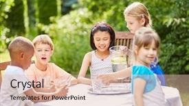  Presentation with childrens birthday party - Colorful PPT theme enhanced with group girls - childrens birthday party with kids backdrop and a lemonade colored foreground