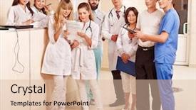  Presentation with medical students - PPT layouts enhanced with group happy doctors standing background and a lemonade colored foreground