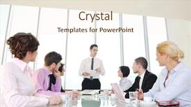  Presentation with new business ideas - Slide deck having group have meeting at conference background and a cream colored foreground