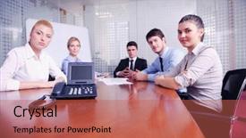  Presentation with video conference - Slides having group have video meeting conference background and a red colored foreground