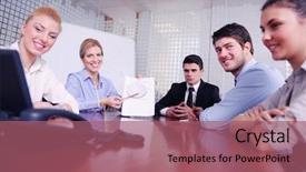  Presentation with video conference - Cool new slides with group have video meeting conference backdrop and a violet colored foreground