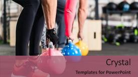  Presentation with group fitness - Colorful slide set enhanced with group having functional fitness training backdrop and a violet colored foreground