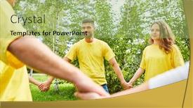  Presentation with team building - Theme featuring group-holding-hands-at-team background and a mint green colored foreground