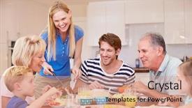  Presentation with generation - Presentation theme with group homes - multi generation family enjoying meal background and a coral colored foreground