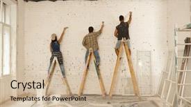  Presentation with renovation - Cool new PPT theme with group homes - painter team working on renovation backdrop and a  colored foreground