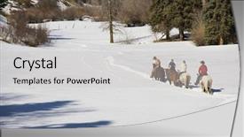  Presentation with snow - Beautiful PPT theme featuring group horseback riding in snow backdrop and a light gray colored foreground