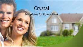  Presentation with house - PPT theme with group houses sale - couple near new house background and a light blue colored foreground