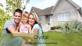  Presentation with family a new born - Slide set enhanced with group houses sale - happy family near new house background and a gold colored foreground