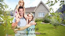  Presentation with new family new born - PPT layouts having group houses sale - happy family near new house background and a gold colored foreground