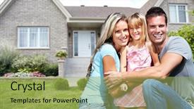  Presentation with family - Amazing presentation theme having group houses sale - happy family near new house backdrop and a yellow colored foreground