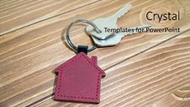  Presentation with house key - Presentation design with group houses sale - key chain with house symbol background and a coral colored foreground