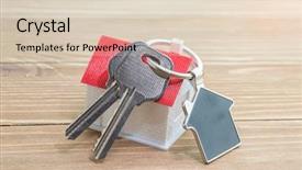  Presentation with house key - Amazing PPT theme having group houses sale - key chain with house symbol backdrop and a lemonade colored foreground