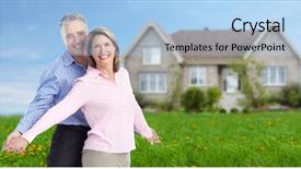 Presentation with senior smart home - Audience pleasing slide set consisting of group houses sale - senior couple near new home backdrop and a light blue colored foreground