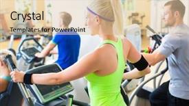  Presentation with trainer - Presentation enhanced with group in gym on elliptical background and a  colored foreground