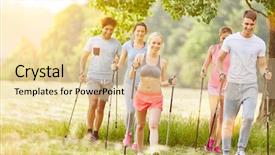  Presentation with walking nordic - Audience pleasing PPT theme consisting of group in summer nordic walking backdrop and a lemonade colored foreground