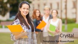  Presentation with summer school - Presentation design consisting of group in the back background and a coral colored foreground