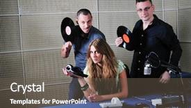  Presentation with music sign people - Presentation with group indoor in music radio background and a dark gray colored foreground