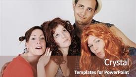  Presentation with group of happy couples - PPT layouts enhanced with group is joking with funy background and a tawny brown colored foreground