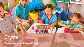  Presentation with mold - Presentation theme having group kids mold from plasticine background and a coral colored foreground