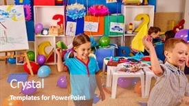  Presentation with outdoor games - PPT layouts with group kids playing with origami background and a coral colored foreground