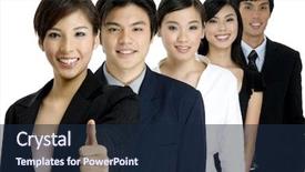  Presentation with team leader - Slides with group leader gives the thumbs background and a navy blue colored foreground