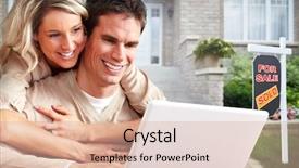  Presentation with life insurance - PPT theme featuring group life insurance - couple with laptop near new background and a lemonade colored foreground