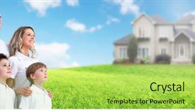  Presentation with family new born - Amazing PPT theme having group life insurance - happy family near new house backdrop and a yellow colored foreground