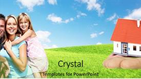  Presentation with house - Audience pleasing PPT theme consisting of group life insurance - happy family near new house backdrop and a yellow colored foreground