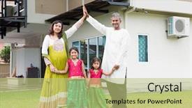  Presentation with children parents - PPT layouts enhanced with group life insurance - parents forming house roof shape background and a mint green colored foreground