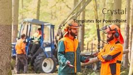  Presentation with wood - PPT layouts with group-lumberjack-after-harvesting-discuss background and a yellow colored foreground