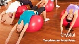  Presentation with group fitness - Beautiful slide deck featuring group lying on fitness ball backdrop and a crimson colored foreground