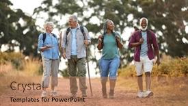  Presentation with walking together - Presentation theme enhanced with group-of-active-senior-friends background and a coral colored foreground