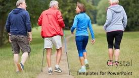  Presentation with walking nordic - Slide deck with group-of-active-seniors background and a mint green colored foreground