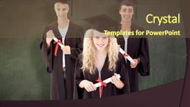  Presentation with green chalkboard - Theme enhanced with group of adolescents celebrating after graduation against green chalkboard background and a tawny brown colored foreground