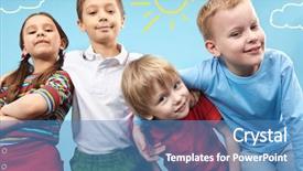  Presentation with summer camp diverse kids - Presentation theme enhanced with group of adorable kids looking background and a teal colored foreground