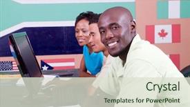  Presentation with african american students - PPT theme having group of adult african american students learning computer background and a soft green colored foreground