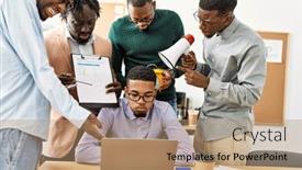  Presentation with african american business - Presentation theme with group-of-african-american-business background and a coral colored foreground
