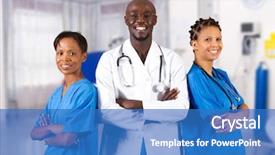  Presentation with doctor african - Beautiful PPT theme featuring group of african american doctor backdrop and a teal colored foreground