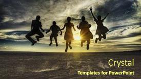  Presentation with african sunset - PPT theme featuring group-of-african-kids-jumping background and a tawny brown colored foreground